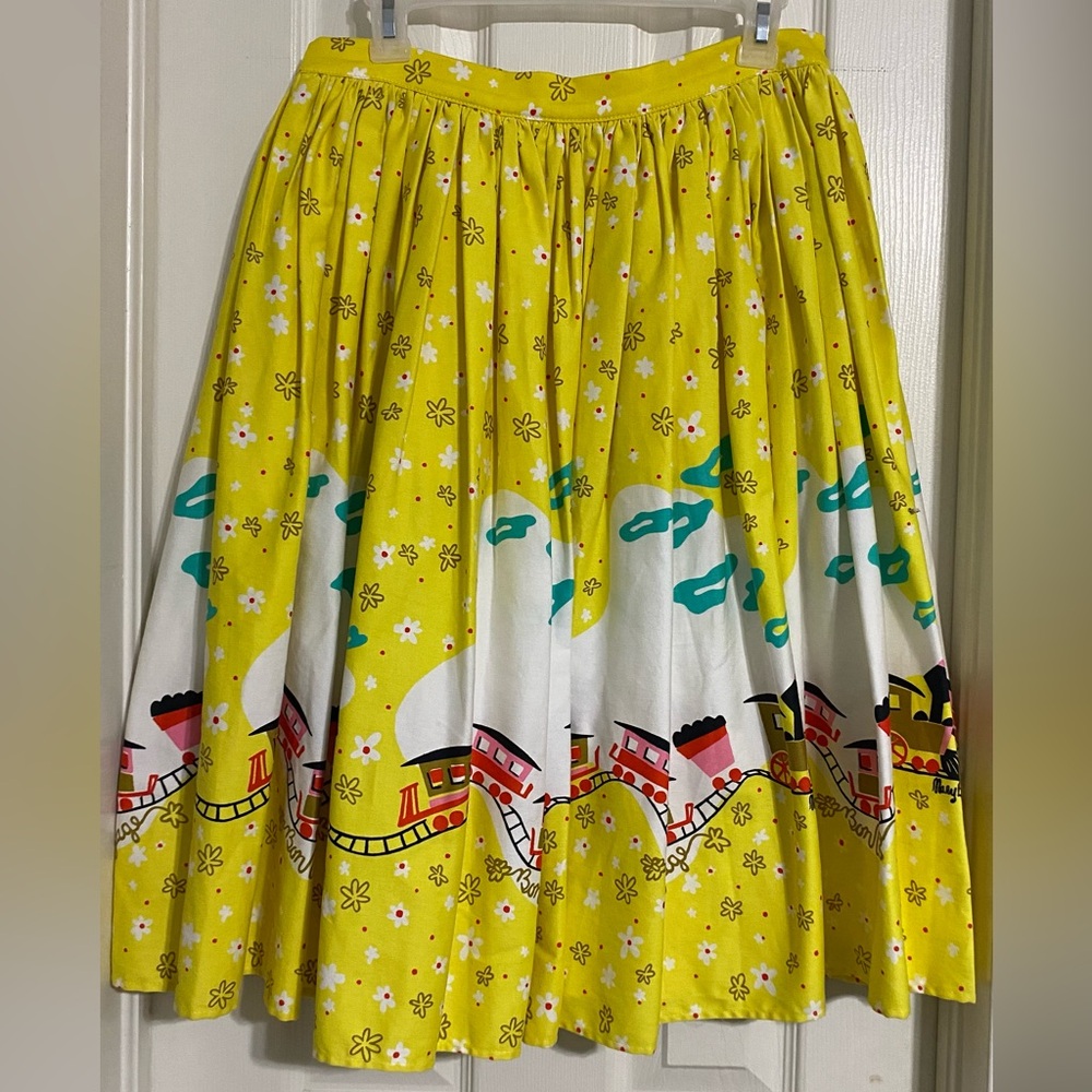 Pinup Couture Jenny Skirt Mary Blair Train Print Yellow